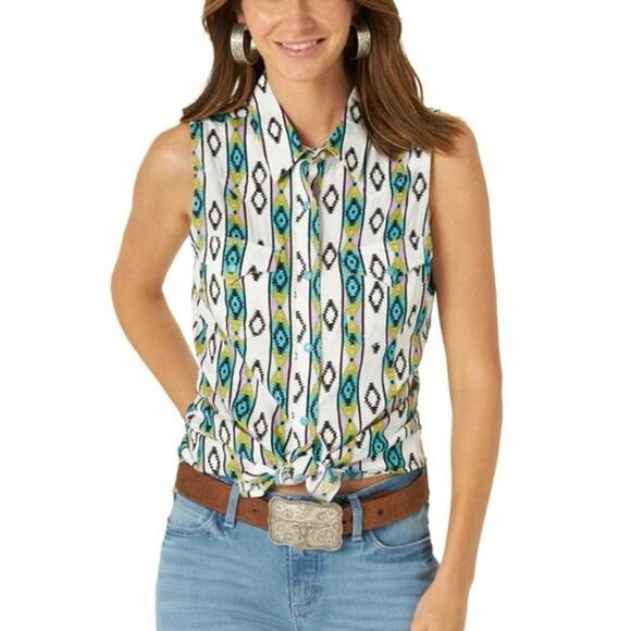 Wrangler Retro Sleeveless Southwestern Turquoise Pearl Snap Shirt XL - Picture 1 of 7